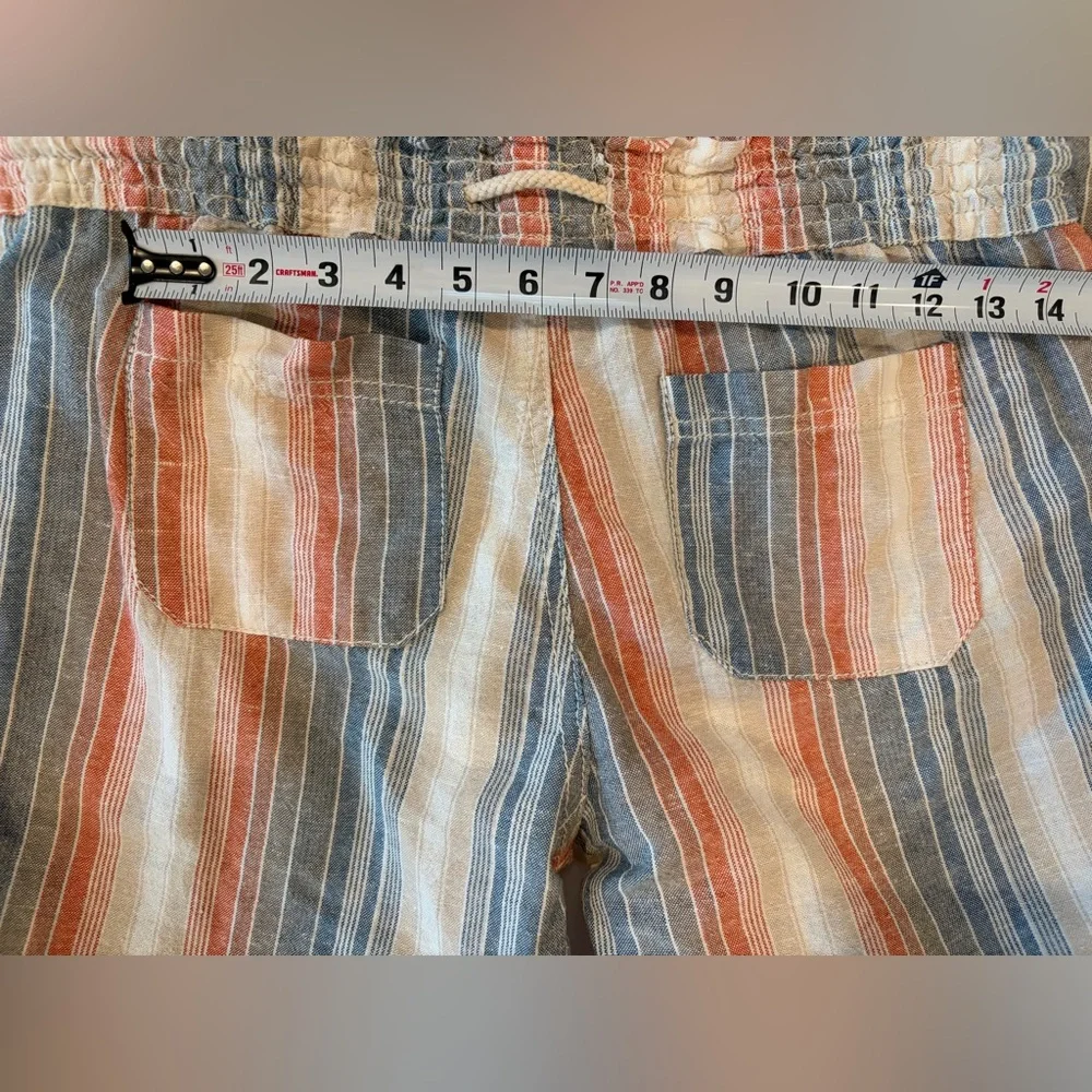 April Kiss Smocked Waist Boho Linen Cotton Blend Large Beach Pants Blue Orange - Picture 10 of 14